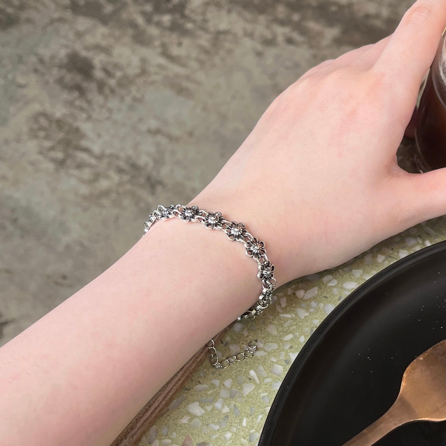 Vintage Flower Charm Bracelet - Iron Petals